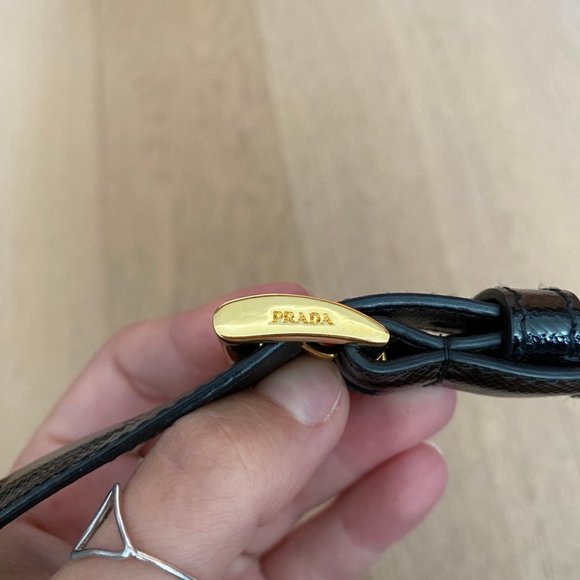 Prada Saffiano Leather Skinny Black Belt Size 36